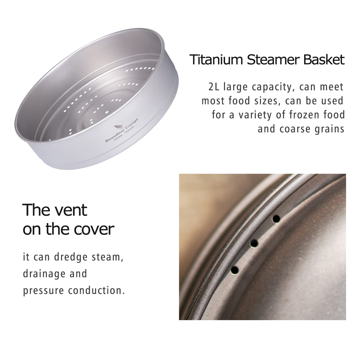 Boundless Voyage Titanium Food Steamer Pan Stock Pot Soup Pot Outdoor Hanging Pot Portable Travel Household Kitchenware Cooking Kit Hot Pot for Camping Picninc (Ti2114C(4.5 Pot+2l Steamer))