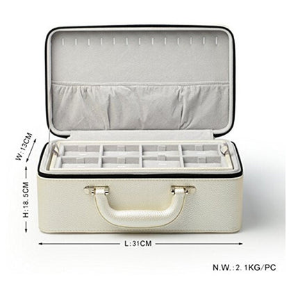 Oirlv Leather Jewelry Box Handmade Travel Jewelry Organizer Storage Case Holder For Girl Lady Earring,Ring,Necklace,Pendant,Watch,Bracelet。(X010)White