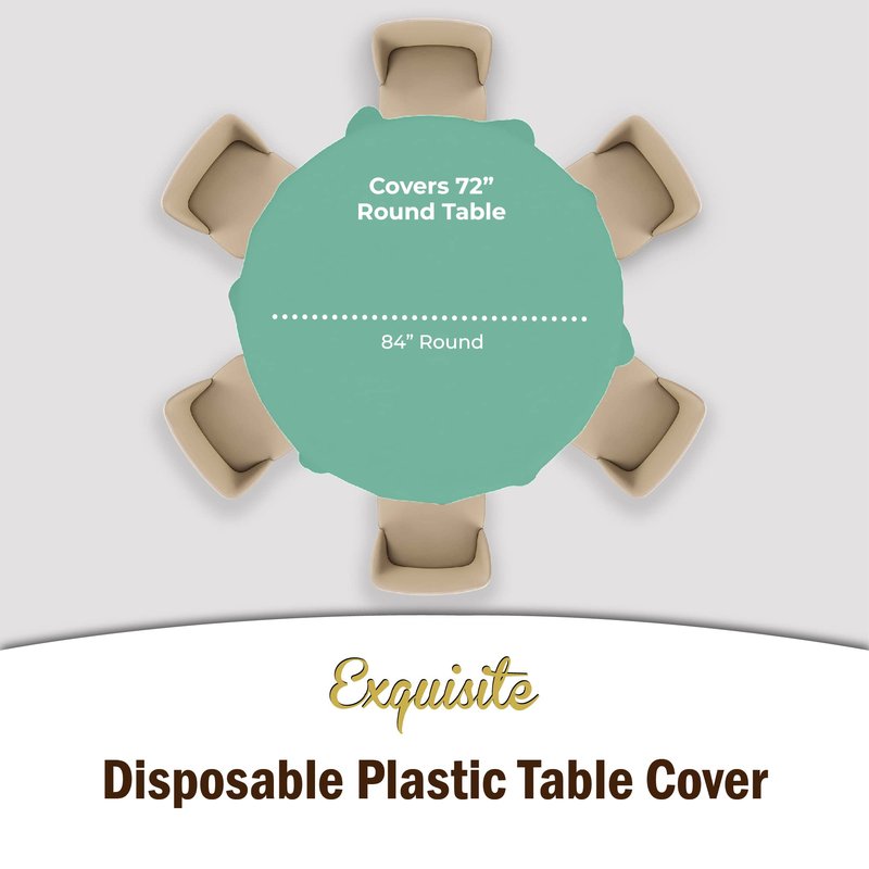 Exquisite Party Solids 6-Pack Premium Plastic Tablecloth 84in. Round Plastic Table Cover - Mint