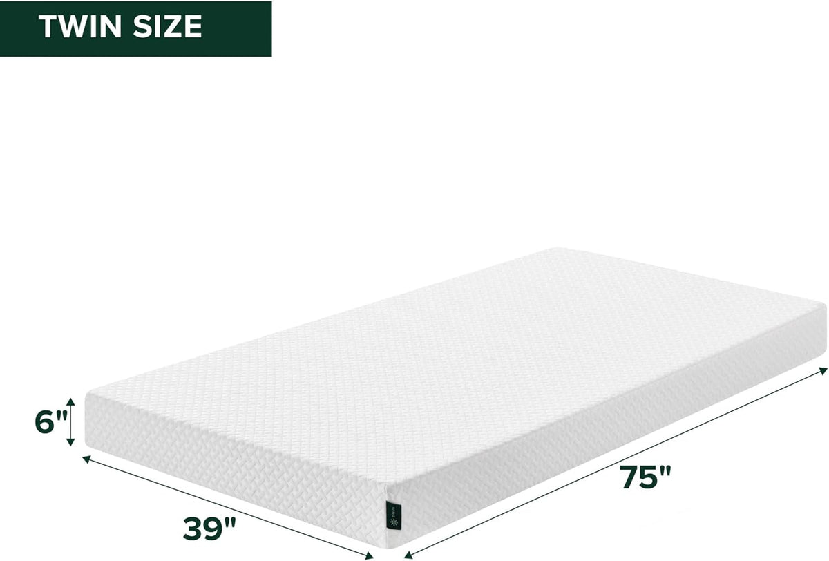 ZINUS 6 Inch Twin Memory Foam Mattress - Cooling Essential Design, Medium Feel, Fiberglass Free, Safe Materials