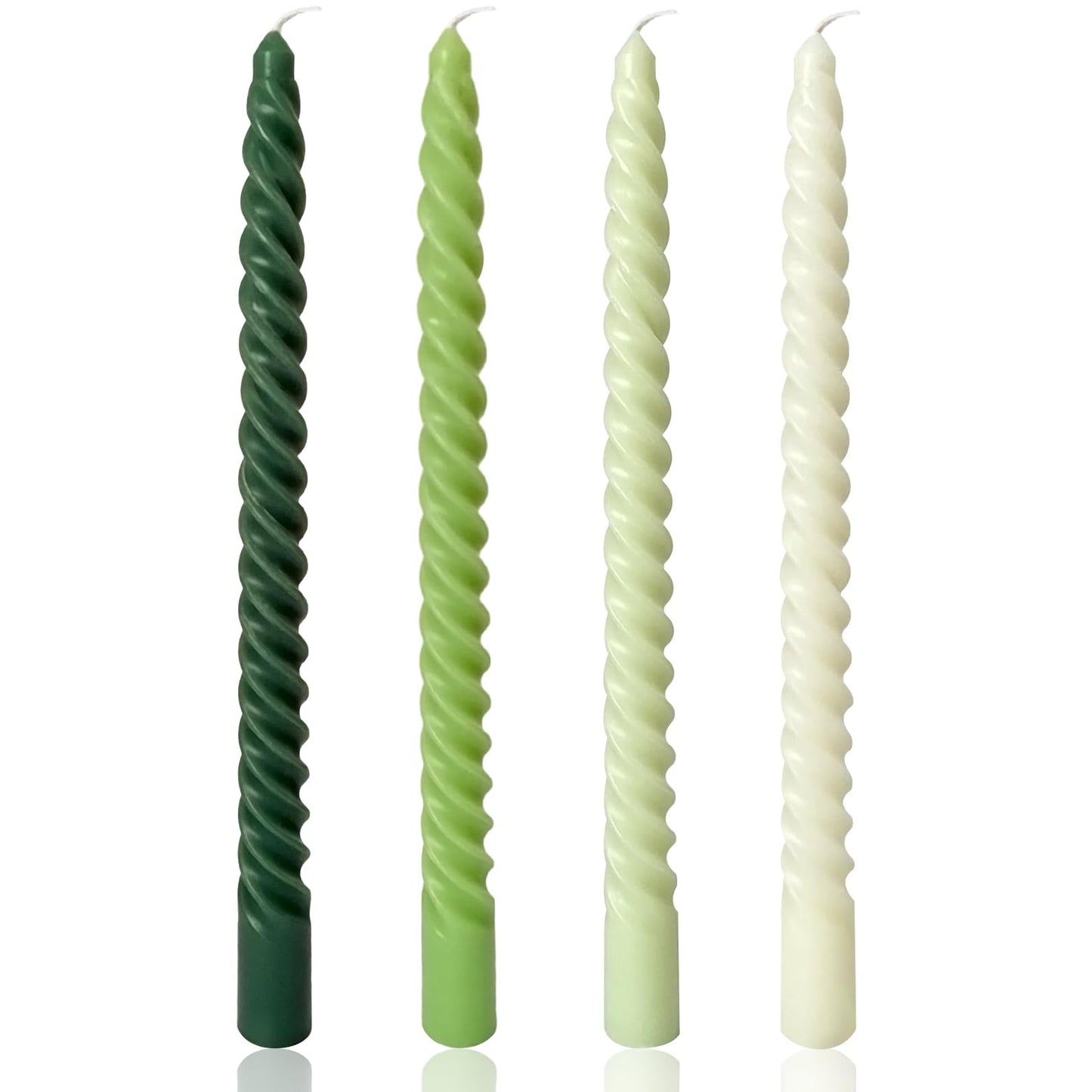 10 Inch Spiral Taper Candles for Home Decoration, 4 Pack Green-Gradient Candlesticks for Dinner Party Wedding Holiday Spring - Green Series