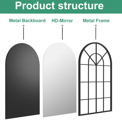 OGCAU Wall Mounted Mirror, 24"x42" Arched Wall Mirror, Arched Window Shaped Farmhouse Style with Iron Frame, Paneled Wall Decor for Bedroom, Entryway, Living Room (Black)
