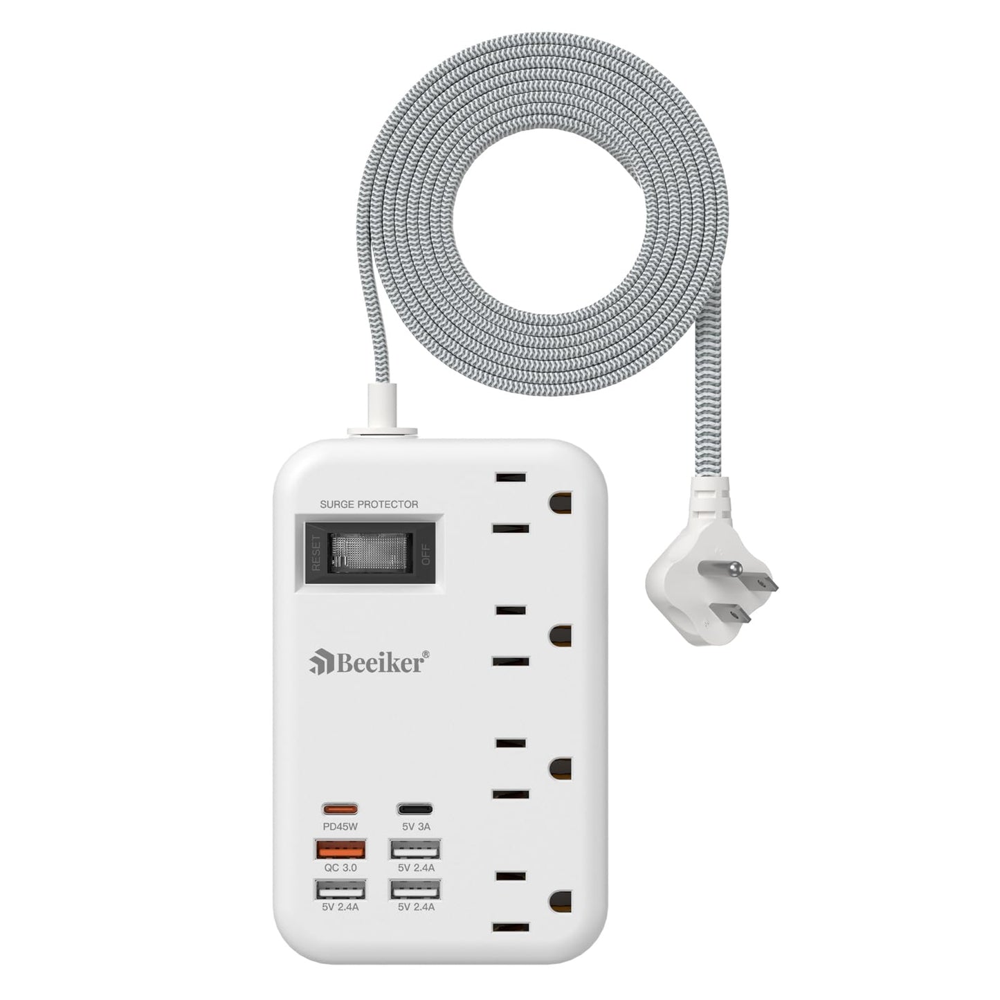 6 USB(2 USB C) Purple Travel Power Strip- 5Ft Lavender Extension Cord with 24W USB Charging Station and 4 Outlets, Purple Desk Accessories with Surge Protector for Cute Kawaii Office Dorm Room