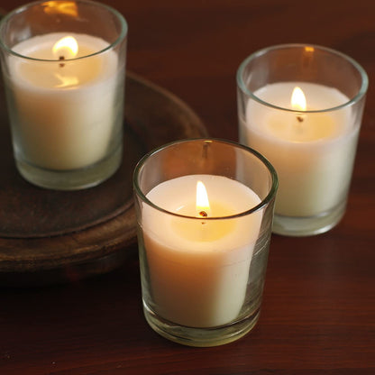 48-Pack Clear Glass Votive Candles – 10–12 Hour Long Burn, Unscented, Ivory, Bulk Set for Weddings, Events & Table Centerpieces – Hosley