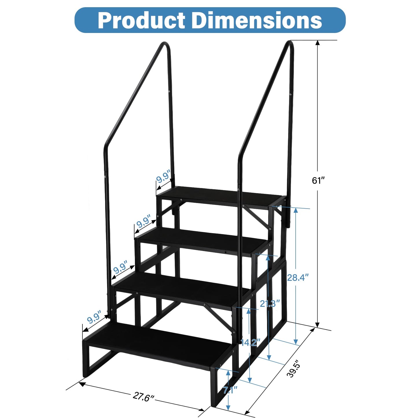 RV Steps with Dual Handrails, 4 Step Spa Hot Tub Steps with Anti-Slip Pedals, 400lbs Load Capacity, Universal Portable Mobile Home Stairs Steps for 5th Wheel RV, Spa, Porch, Pool, Travel Trailers
