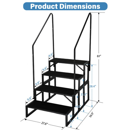 RV Steps with Dual Handrails, 4 Step Spa Hot Tub Steps with Anti-Slip Pedals, 400lbs Load Capacity, Universal Portable Mobile Home Stairs Steps for 5th Wheel RV, Spa, Porch, Pool, Travel Trailers