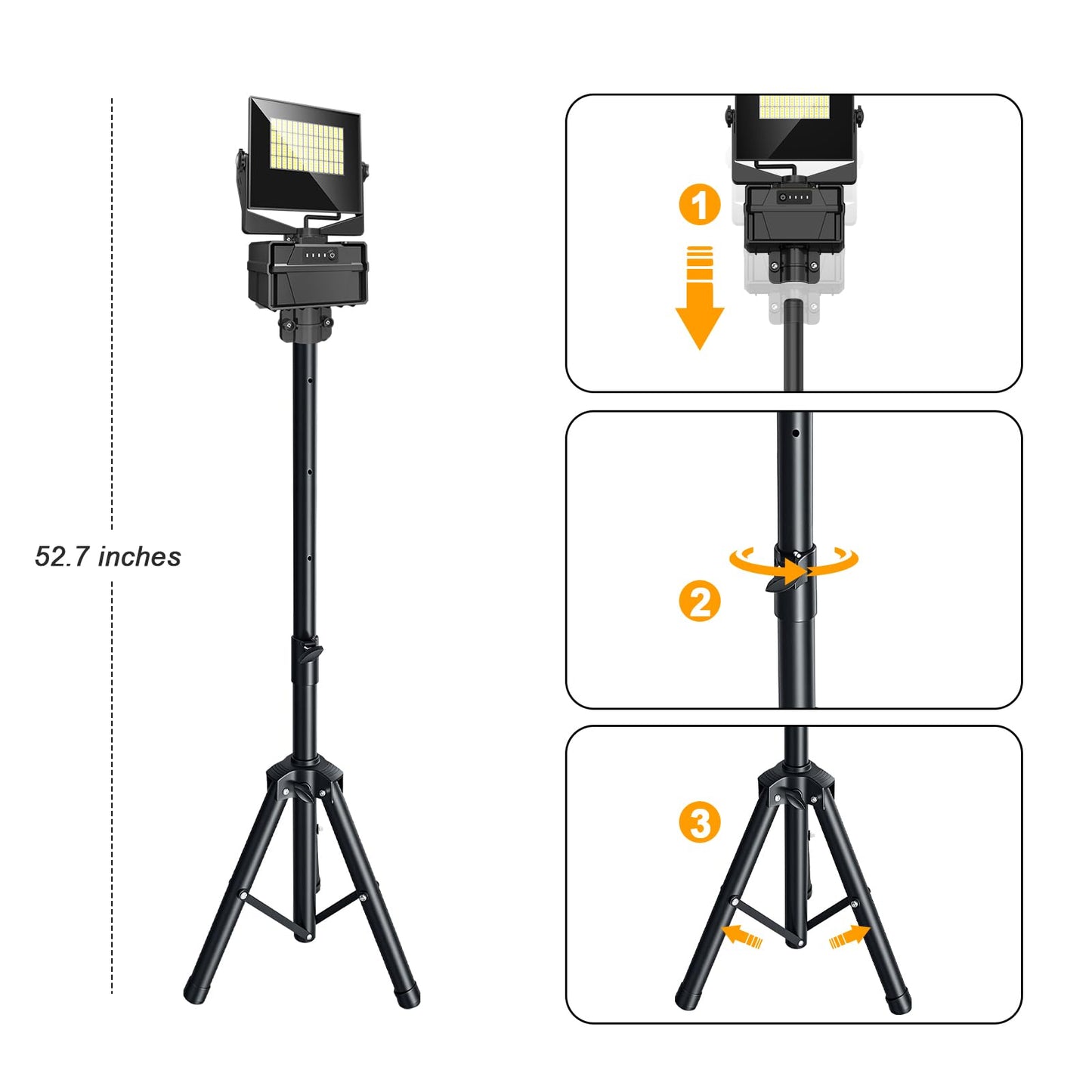 10000 mAh Rechargeable LED Work Light with Tripod Stand, 5000K Daylight White Dimmable 10000 Lumen Cordless Temporary Work Light, Long Lasting Flood Light (Upgrade 10000 mAh Battery)