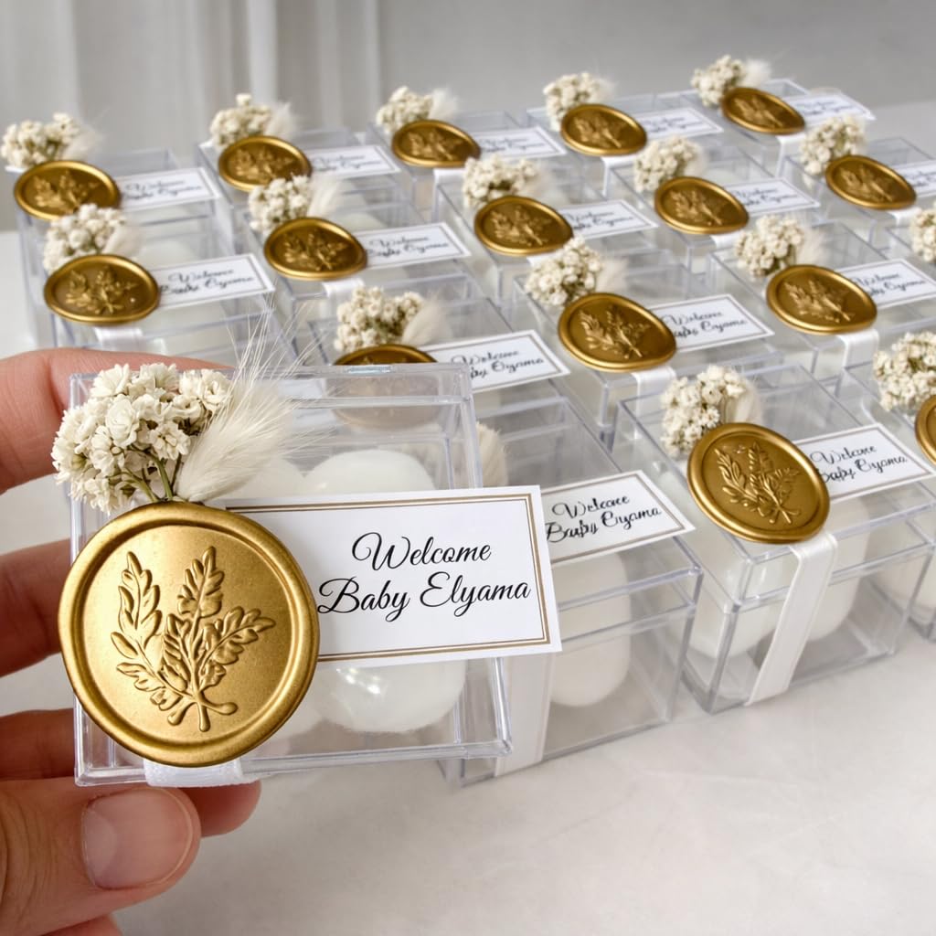 Personalized Bubble Candle Favors with Dried Flowers & Wax Seal – Soy Wax Wedding & Bridal, Baby Shower Bulk Event Gifts (10–200 pcs)