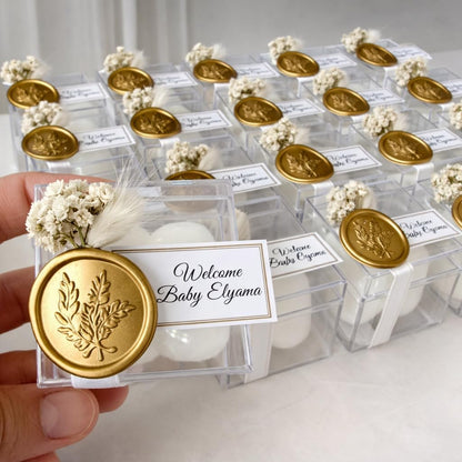 Personalized Bubble Candle Favors with Dried Flowers & Wax Seal – Soy Wax Wedding & Bridal, Baby Shower Bulk Event Gifts (10–200 pcs)