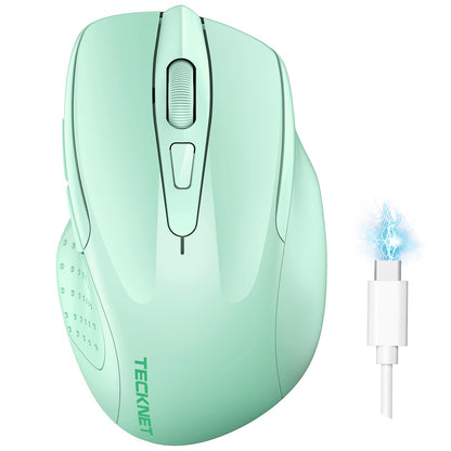 TECKNET Wireless Mouse (BT5.0/3.0 & 2.4G) Rechargeable 4800 DPI Silent USB A & Bluetooth Mouse 6 Buttons, Wide Compatibility - Grey