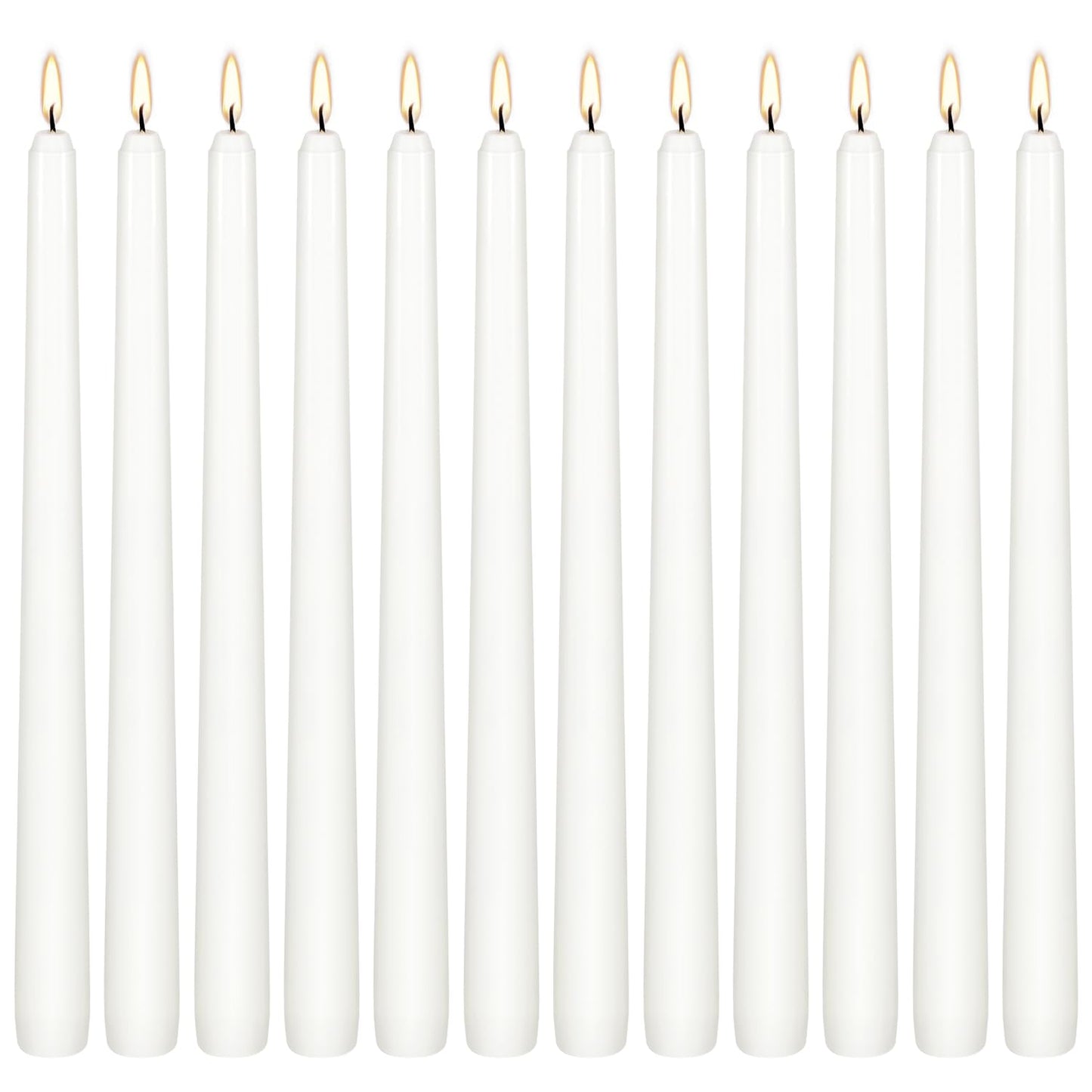 12Pack 10inch White Taper Candles- Dripless, Smokeless and Unscented candle-Long burning 8-9 Hours for home décor, Candlesticks, Dinner Table, Halloween,Vigil, Advent, Christmas, Thanksgiving, Kwanzaa