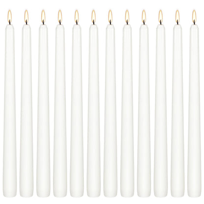 12Pack 10inch White Taper Candles- Dripless, Smokeless and Unscented candle-Long burning 8-9 Hours for home décor, Candlesticks, Dinner Table, Halloween,Vigil, Advent, Christmas, Thanksgiving, Kwanzaa