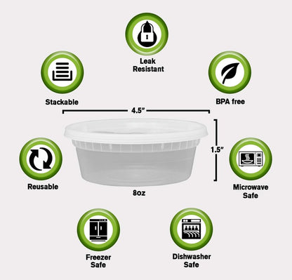 Deli Plastic Food Containers with Airtight Lids [50 Sets], Leakproof Slime Small Combo Pack [Reusable, Storage, Disposable, Meal Prep, Soup, Microwaveable & Freezer Safe] (16oz)