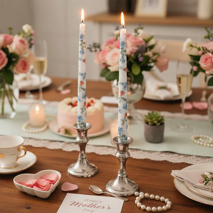 Printed Taper Candles Set of 2 – Hydrangea 10 Inch Candlesticks, Handmade Tapered Candles Unscented Long Candle for Wedding Dinner Table Home Decor