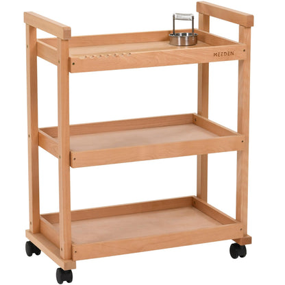 MEEDEN Art Cart Storage Organizer, 3-Tier Rolling Utility Studio Taboret with Caster Wheels, Multifunctional Storage Trolley Shelving Unit on Wheels, Solid Beechwood Art Supplies Studio Cart Classroom