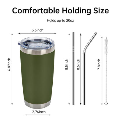 IEOVIEE 32 Pack, 20oz Stainless Steel Bulk Tumblers with Lids and Straws, Double Wall Insulated Travel Coffee Mug, Durable Powder Coated Tumbler Bulk Cup for Cold and Hot Drinks(Army Green)