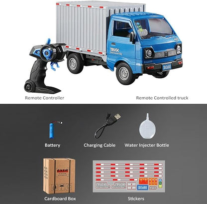 GoolRC Remote Control Car Transporter Truck 1:16 Scale RC Container Transport Truck with Spray and Light 2.4GHz All Terrain RC Cars for Teens and Adults Christmas or Birthday Gift (Blue)