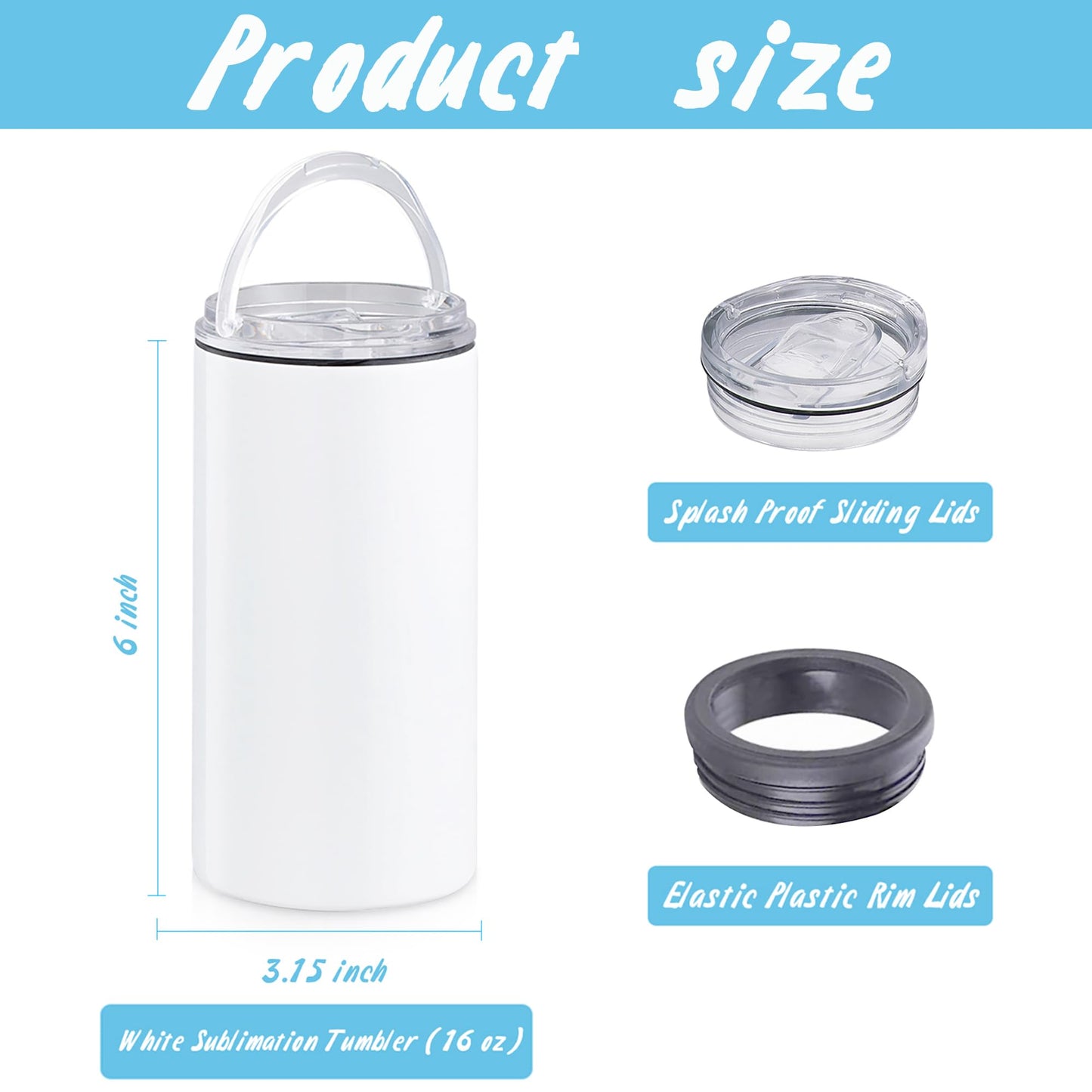 12 Pack16 OZ 4-in-1 Skinny Can Cooler Double Wall Stainless Steel Insulated Can Holder, Sublimation Slim Skinny White Stainless Steel Can Cooler,Sublimation Tumbler
