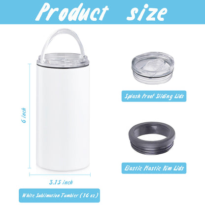 12 Pack16 OZ 4-in-1 Skinny Can Cooler Double Wall Stainless Steel Insulated Can Holder, Sublimation Slim Skinny White Stainless Steel Can Cooler,Sublimation Tumbler