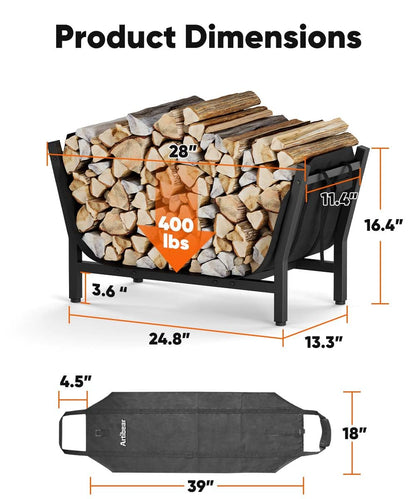 Artibear 4FT Firewood Rack Outdoor with Black Cover, bundle 28In Indoor Fireplace Log Holder with Carrier Bag