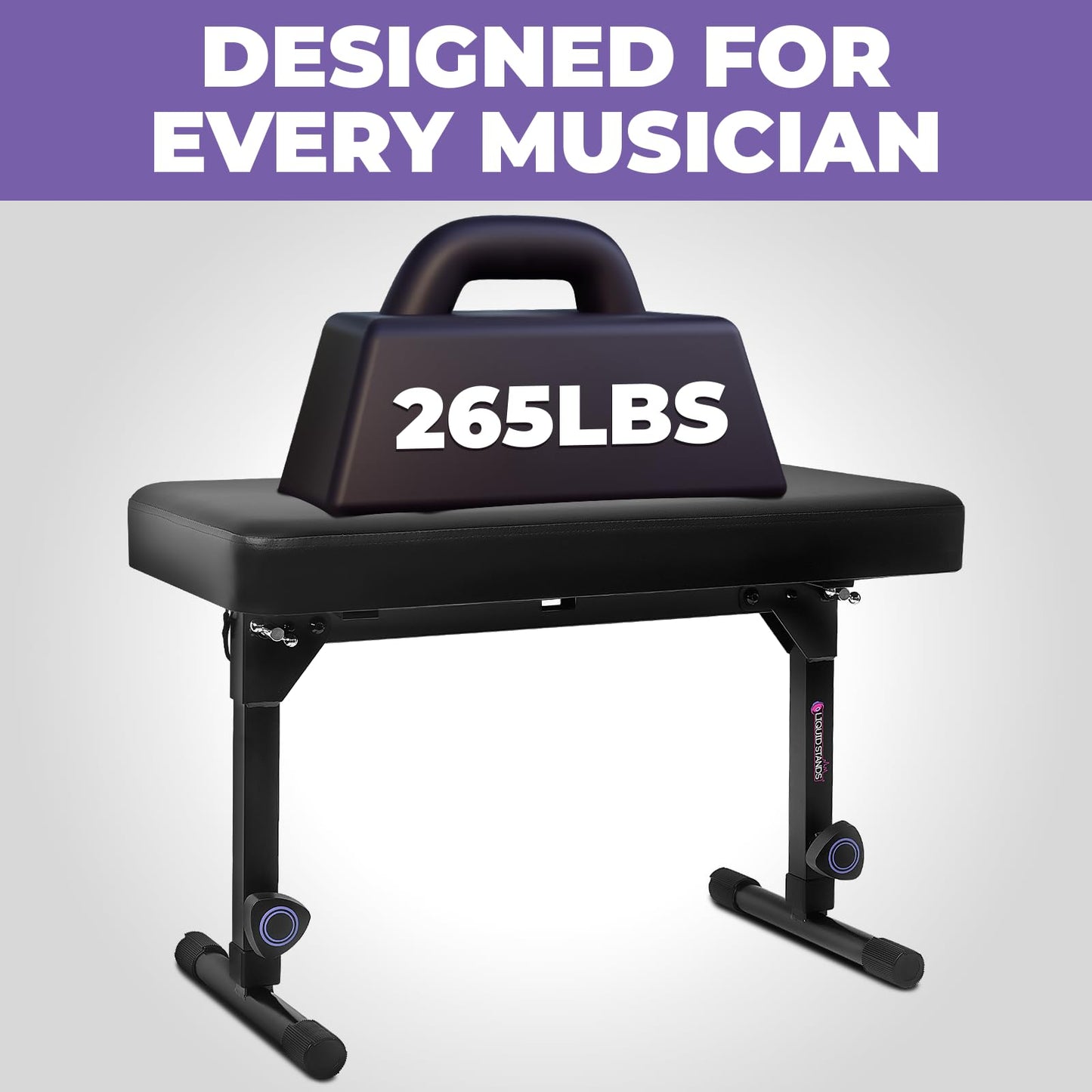Liquid Stands Foldable Dual Adjustable Piano Bench Music Stool - Portable Piano Keyboard Bench Seat for Piano Keyboard Stand with Black Padded Cushion for Musicians Piano Stool Chair, Piano Desk