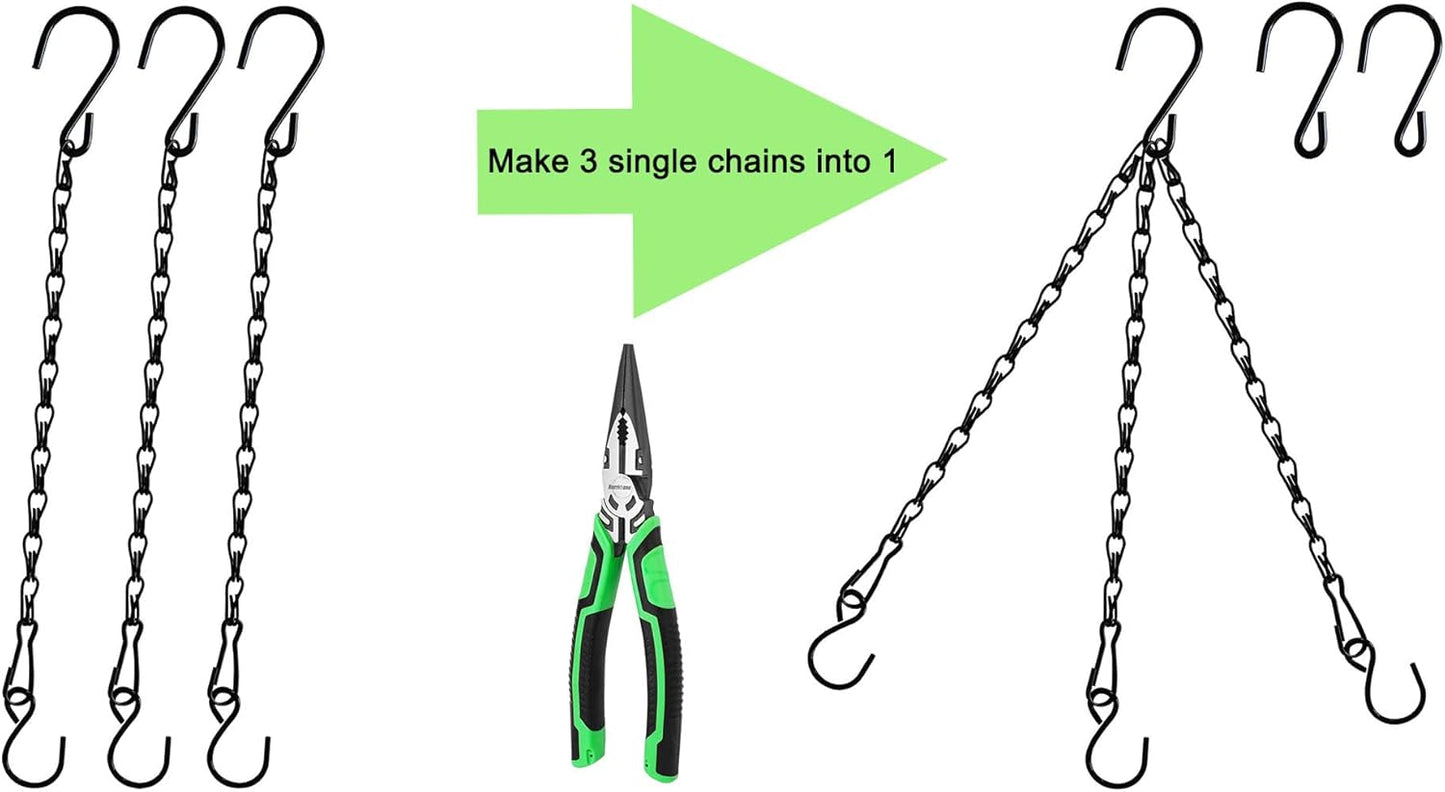 Skiennix Hanging Chain for Plants - 11 Inch Black Chain with Hooks for Baskets & Bird Feeders | 6PCS