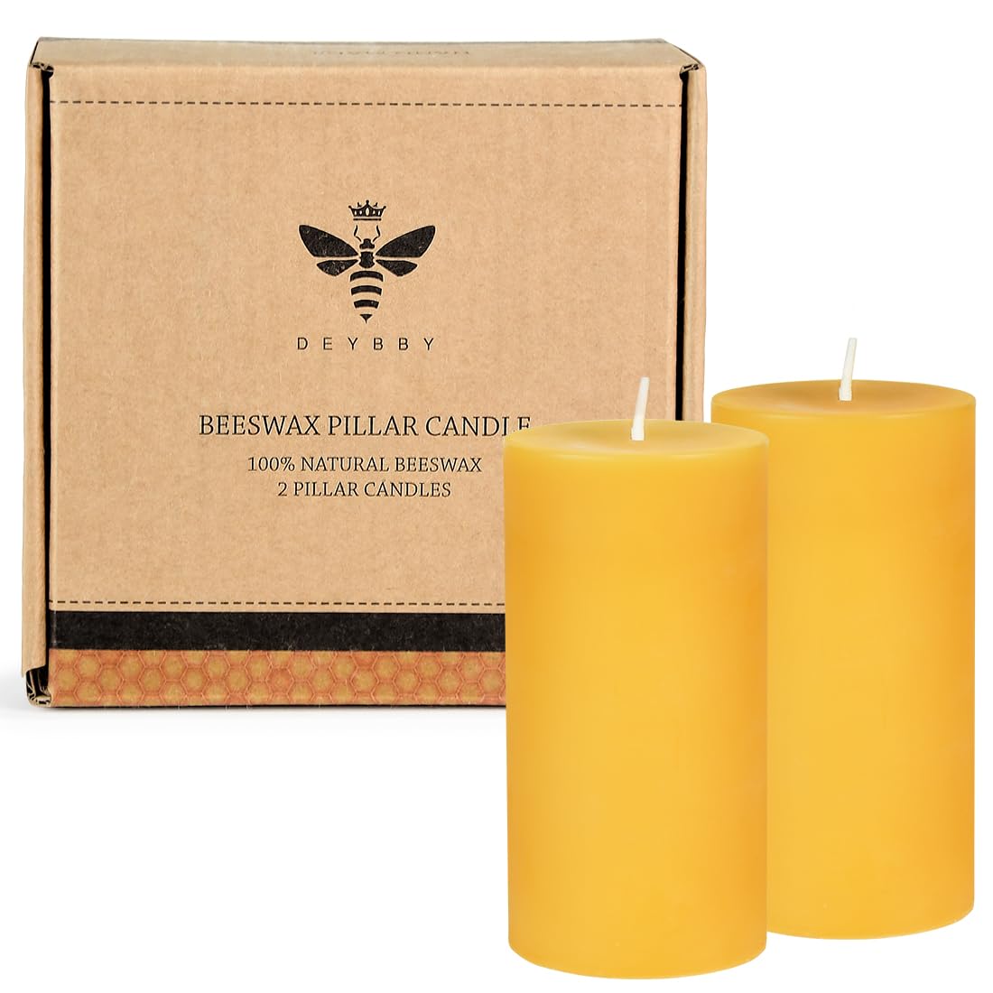 DEYBBY 2x4 inch Natural Beeswax Pillar Candle Set of 2, Smokeless Dripless Pure Organic Beeswax Candle with Natural Scent for Home Decor Blackout Housewarming Party Event, Long Burn, Yellow