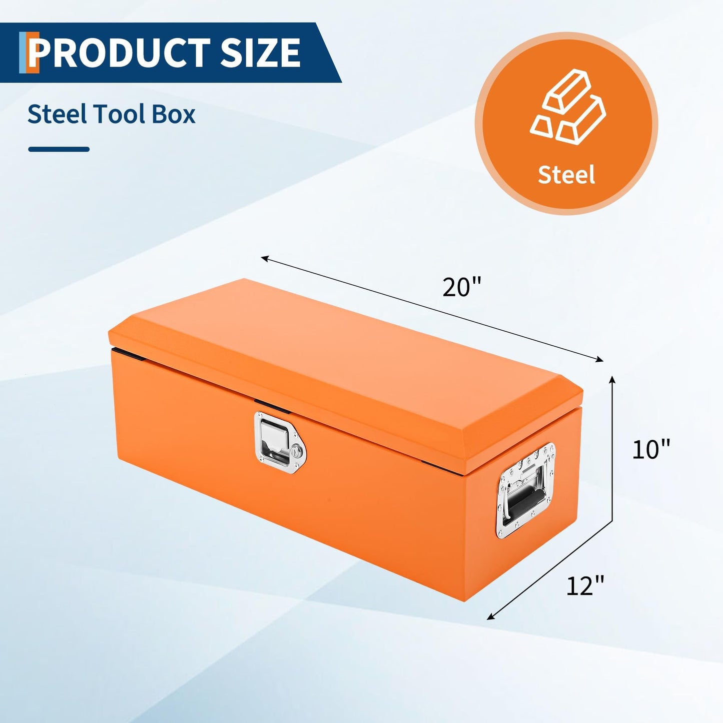 OUTLANE 20x12 Inch Truck Bed Tool Box, Heavy Duty Steel Lockable Storage Chest with Keys & Side Handle, Weatherproof Organizer Box for Pickup Trucks, RV, Trailer