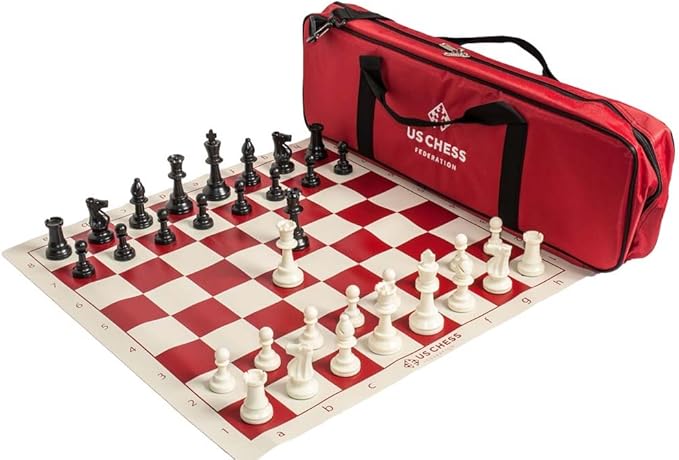U.S. Chess Supreme Triple Weighted Chess Set Combo (Red)