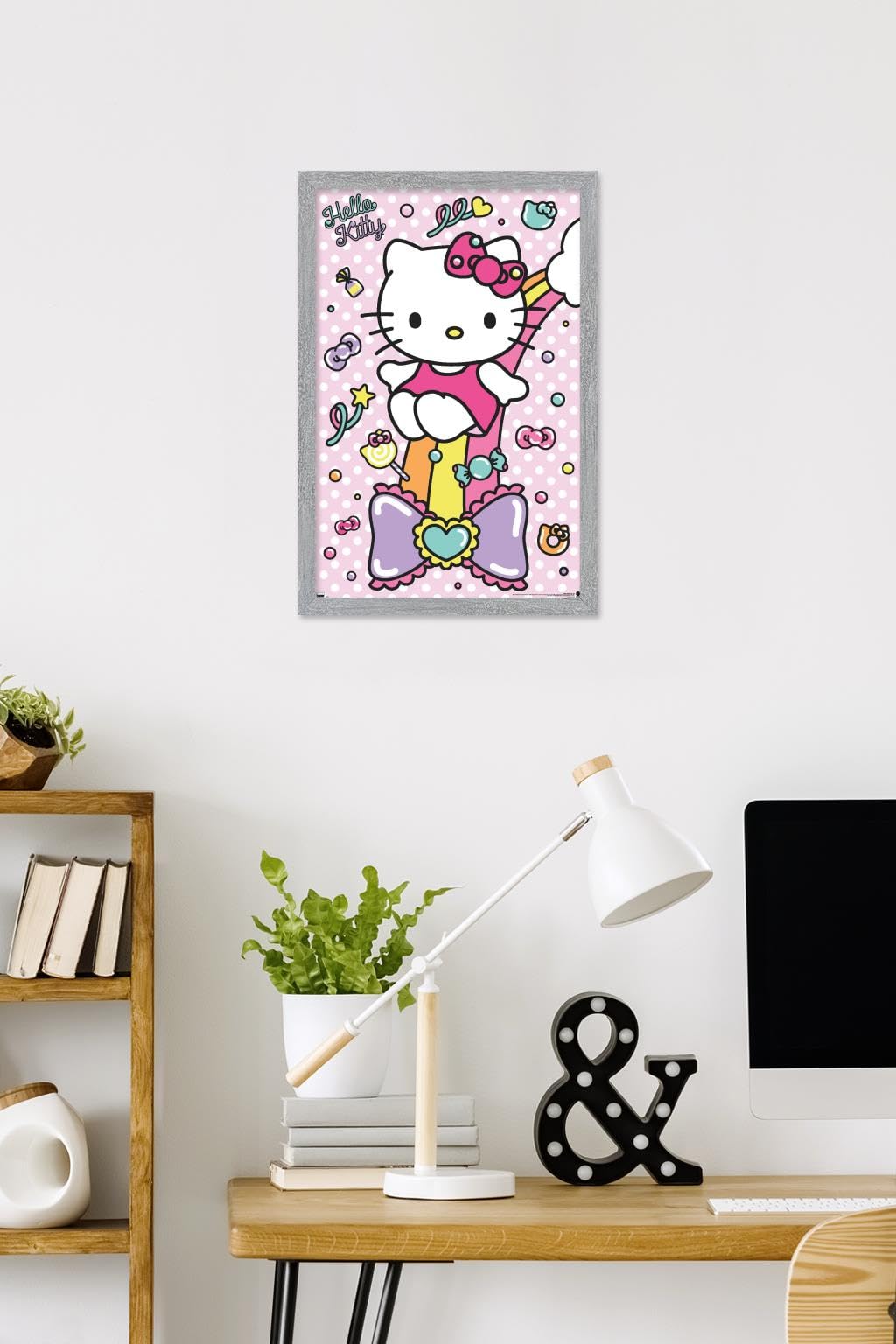 Trends International Hello Kitty: 21 Sugar Rush - Rainbow Wall Poster, 22.4L x 14.7W, Gray Framed Version