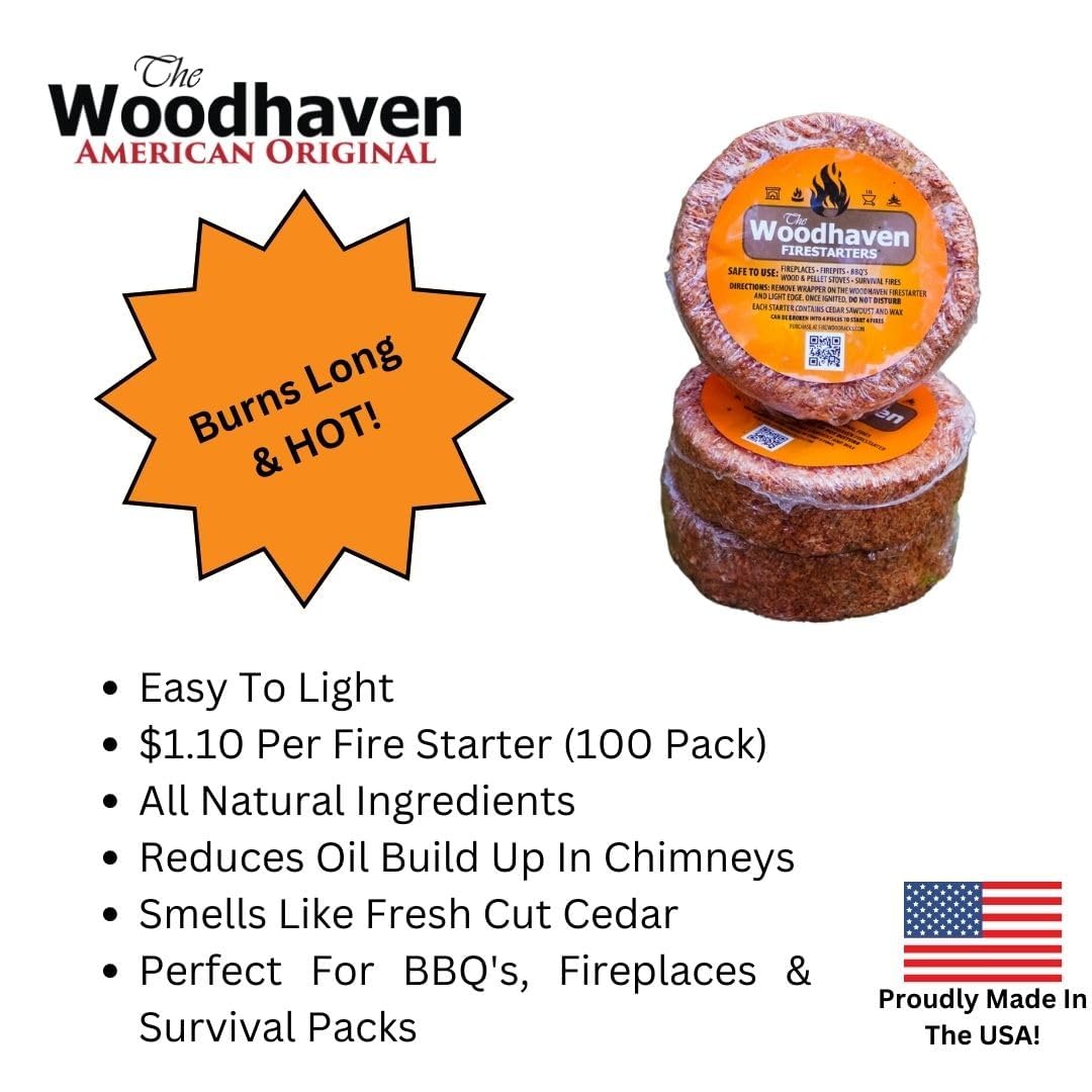 Woodhaven Easy Light Firestarters - Made with Natural Cedar Wood (100, Orange)