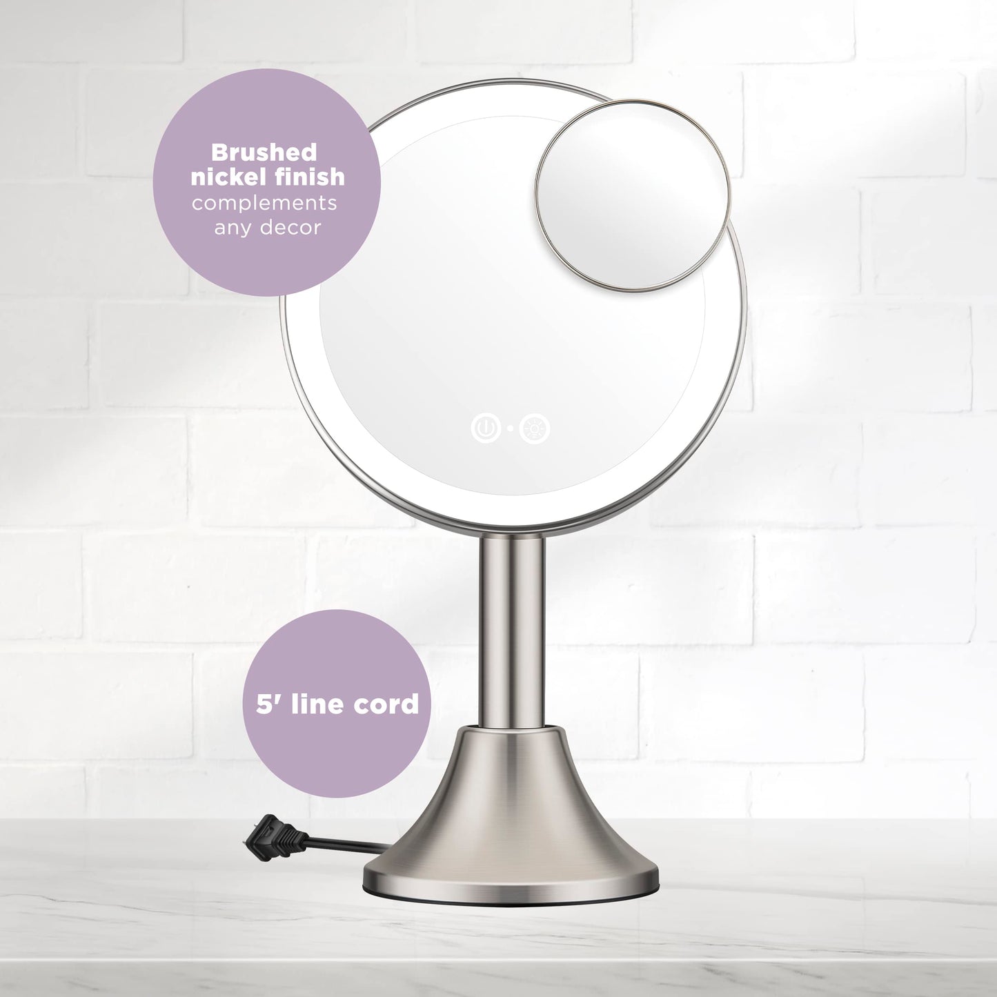 Conair Lighted Makeup Mirror, LED Vanity Mirror, 1X/10X Magnifying Mirror with Handheld Feature, Corded or Cordless in Brushed Nickel