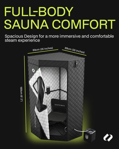 SAUNABOX® SmartSteam Kit Pro Portable Steam Sauna | Home Sauna Tent with Chair & Mat | Full Body Steam Therapy for Relaxation & Recovery | VOC-Free Materials