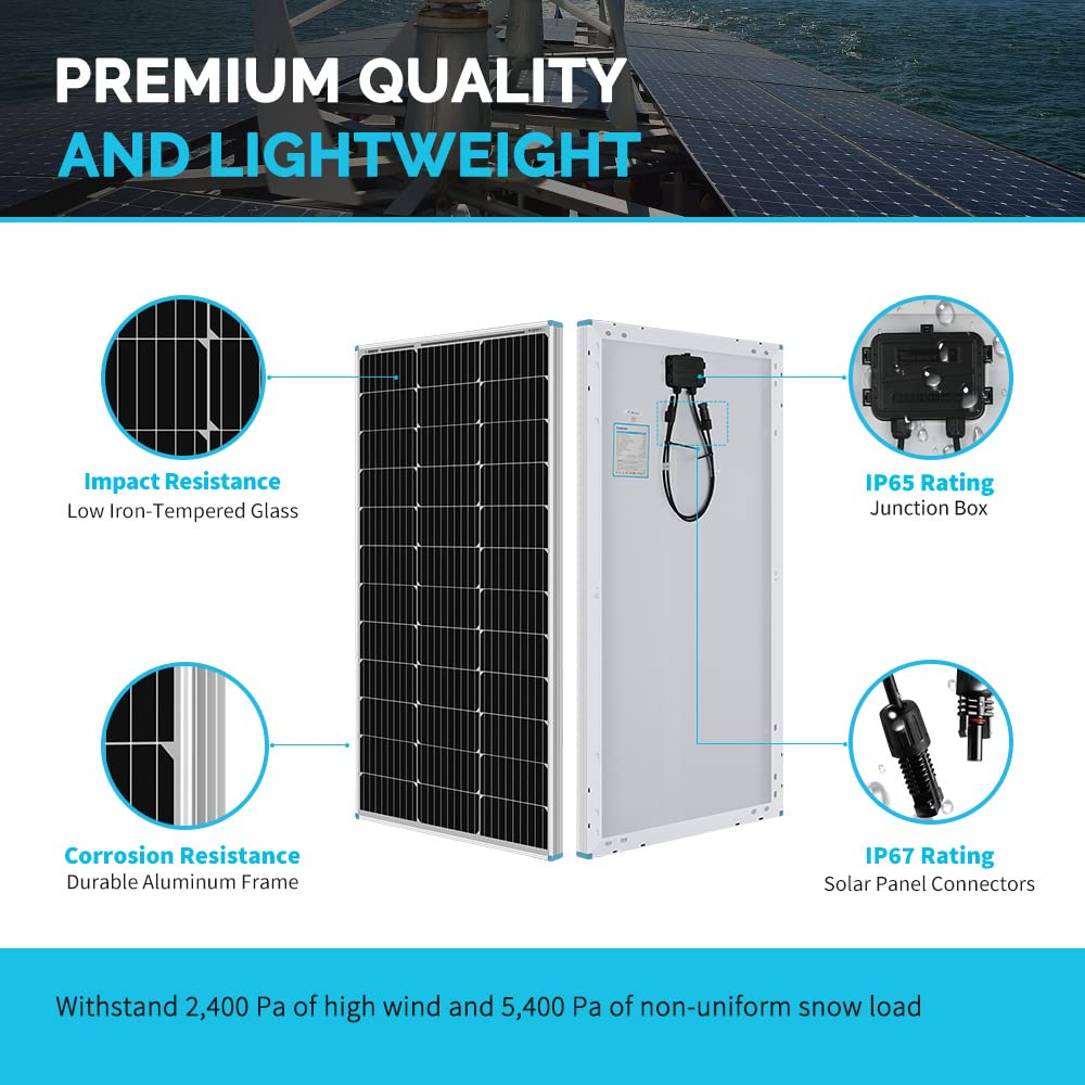 Renogy 200 Watts 12 Volts Monocrystalline RV Solar Panel Kit with Adventurer 30A LCD PWM Charge Controller and Mounting Brackets for RV, Boats, Trailer, Camper, Marine, Off-Grid Solar Power System