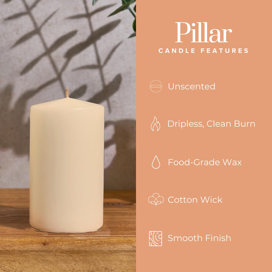 Simply Soson Ivory Pillar Candles - Set of 6, 2.5x4 Inch, Emergency & Tall, Unscented Wax Candles