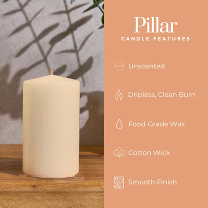 Simply Soson Ivory Pillar Candles - Set of 6, 2.5x4 Inch, Emergency & Tall, Unscented Wax Candles