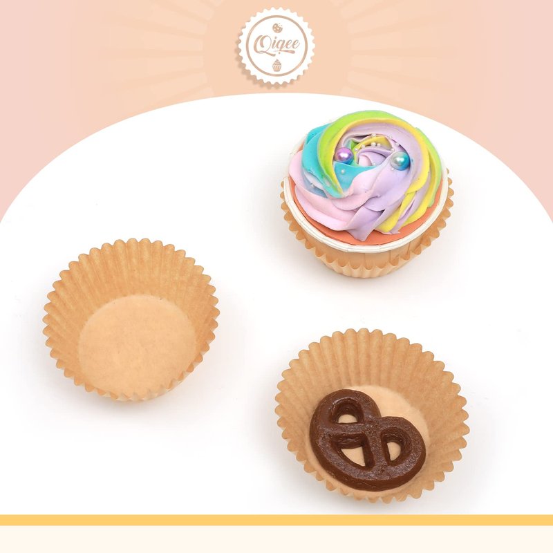 qiqee 600pcs Natural Cupcake Liners Muffin Linner No Smell, Food Grade Brown Baking Cups（Standard Size）