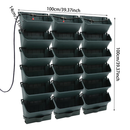 Cashewnuts 18 Pots Vertical Living Green Wall Wall-Mounted Drip Irrigation Planter Vertical Hanging Irrigation Planter Self Watering Stackable Box Kit, 39.37" L x 39.37" W x 5.51" H (Green)