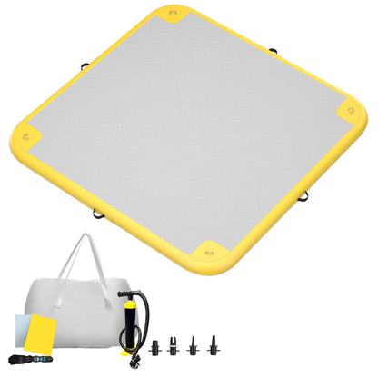 GONFLABLE Inflatable Floating Dock for Adult, 6x6ft Inflatable Water Platform Raft with Air Pump& Storage Bag, Floating Island Mat for Pool Lake Beach Ocean (Yellow, 6 x 6ft)