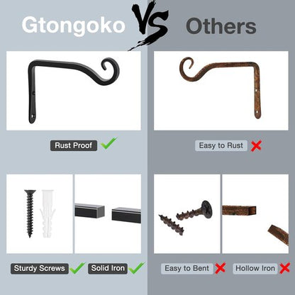Gtongoko 6-Inch Metal Plant Hangers - Durable Outdoor & Indoor Hooks for Bird Feeders, Lanterns, Black (2 Pack)
