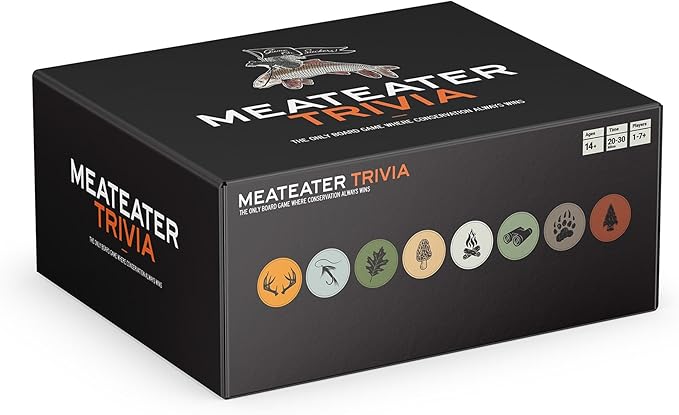 MeatEater Trivia Board Game - Hunting Fishing &amp Outdoor Knowledge Quiz Game with 800 Questions Great for Family Game Night Barbeques &amp Parties
