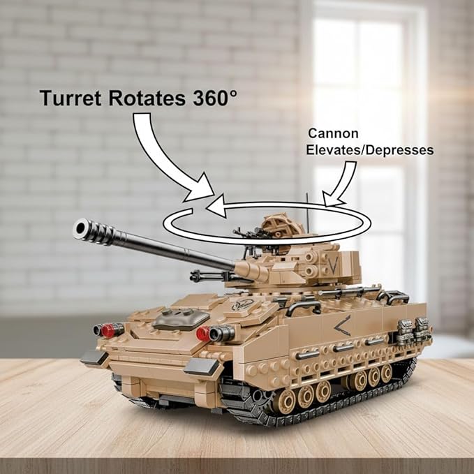 M2 Bradley Tank Toy Building Set Infantry Fighting Vehicle Sparks Hours of Military Adventure Play Army Tank Toy Building Set for Teens and Adults Compatible with Lego Sets (1350 Pieces)
