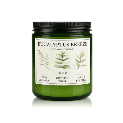 Eucalyptus & Mint Candles for Home Scented, 20 Hours Burn Soy Candle Gift for Women Stress Relief, Meditation, Yoga, Relaxing, Natural Soy Wax for Men and Women, 4oz