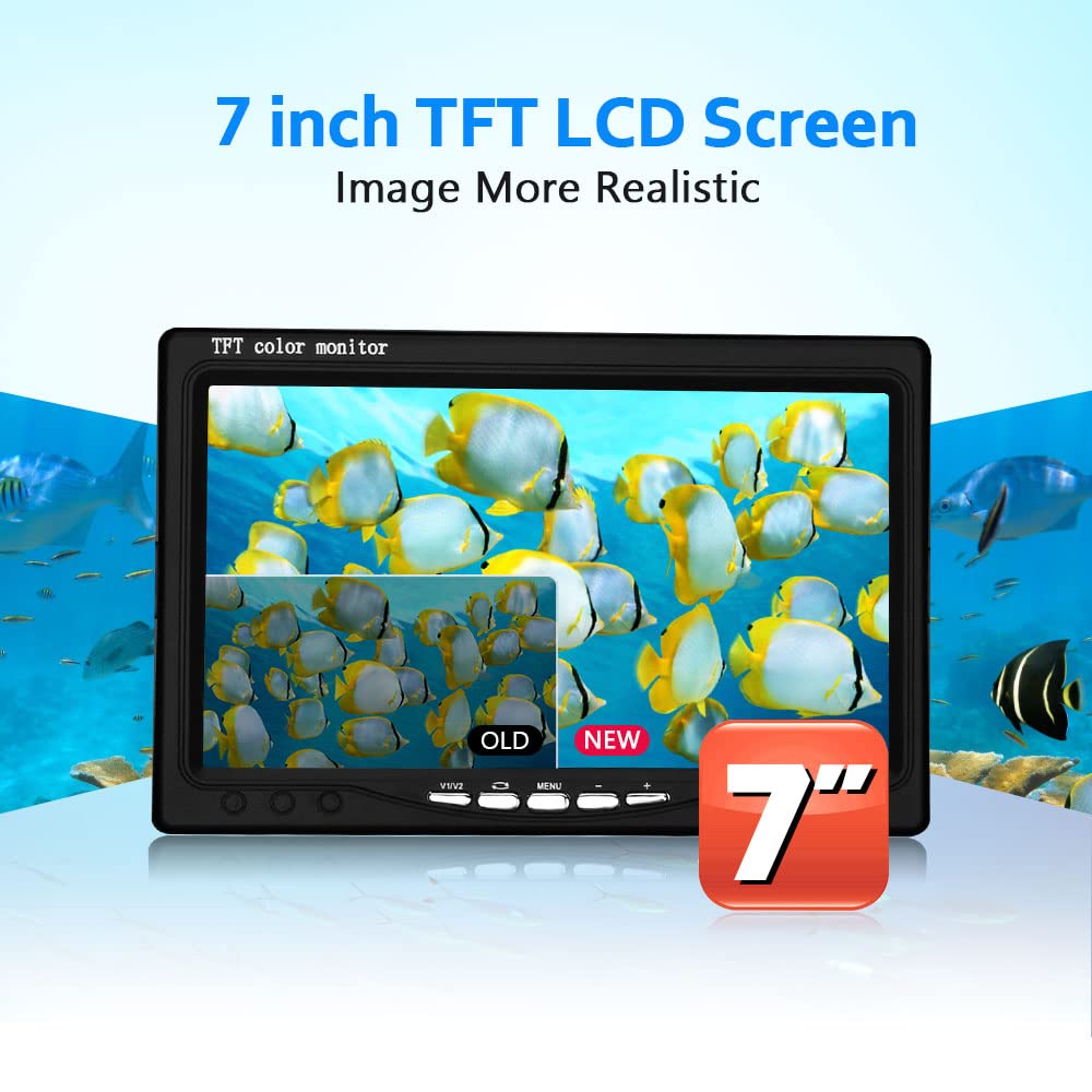 Dosilkc Underwater Fishing Camera with 7 Inch LCD Monitor, HD 1000 TVL Portable Fish Finder, 30Pcs Adjustable LED White Lamp Lights for Lake, Boat, Ice Fishing