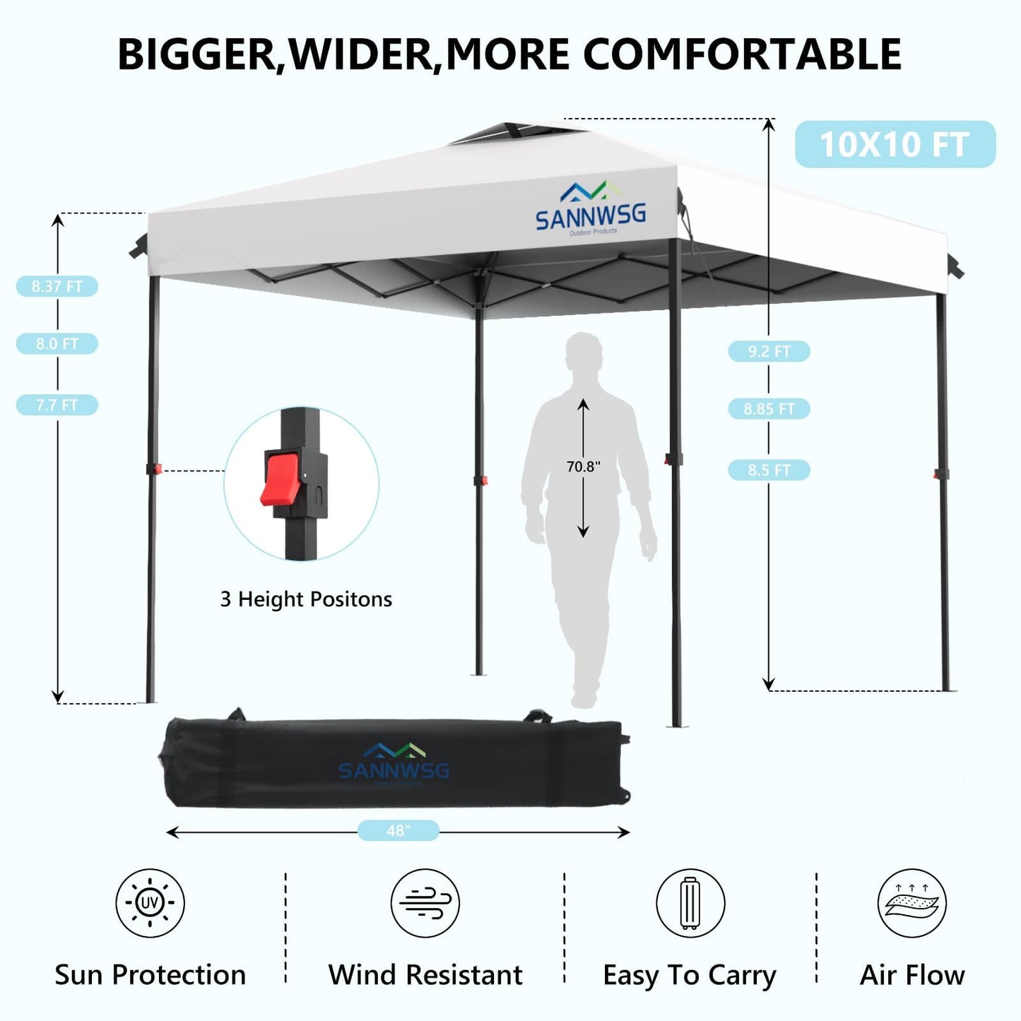 10X10 Pop Up Canopy Tent with 3 Sidewalls,Easy Up Canopy,Commercial Instant Shelter,Heavy Duty One Person Set Up Event Tent,White