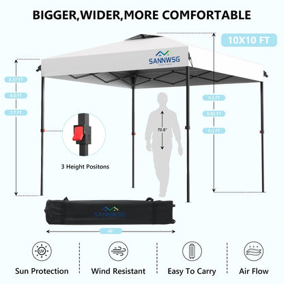 10X10 Pop Up Canopy Tent with 3 Sidewalls,Easy Up Canopy,Commercial Instant Shelter,Heavy Duty One Person Set Up Event Tent,White