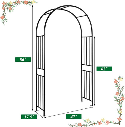 LDAILY Moccha Garden Arch Arbor Trellis, 7.2Ft Outdoor Steel Arbor with Stakes, Metal Archway for Climbing Plants, Wide Sturdy Garden Arch for Lawn, Party, Ceremony Wedding Decoration, Black