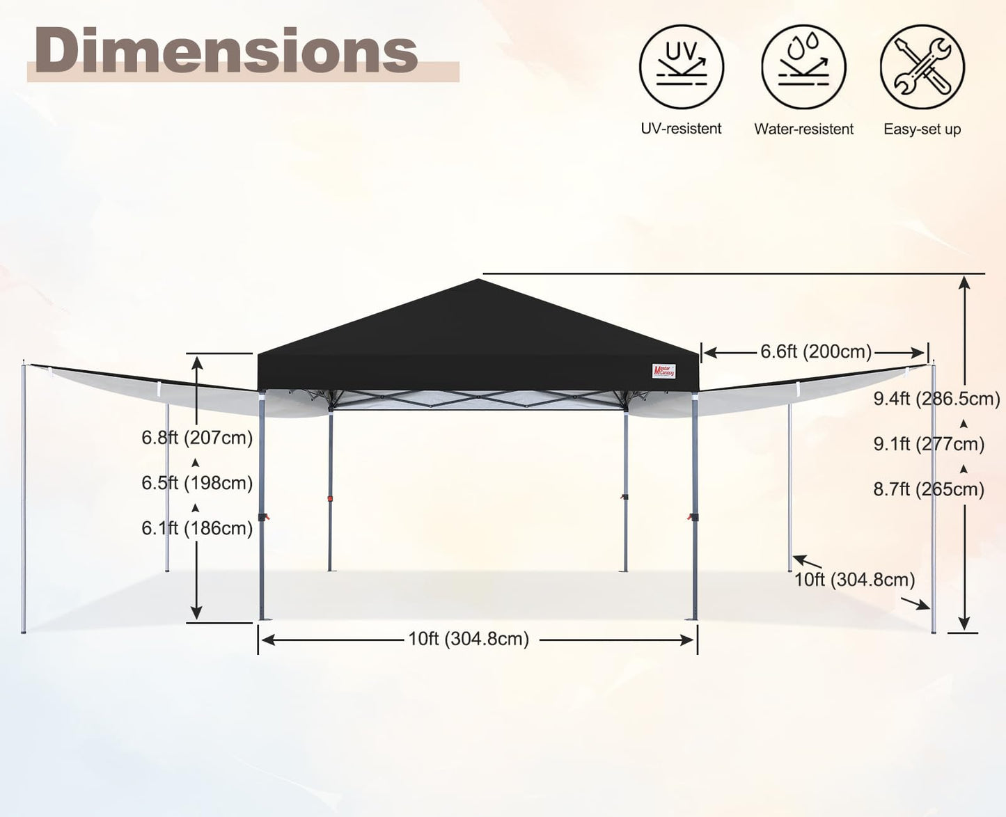 MASTERCANOPY Pop Up 10x10 Canopy Tent with Center Lock, 2 Shelters, 4 Poles, 230 Sq ft of Large Shade Space, for Camping, Picnics & Beach (10'x10',Black)