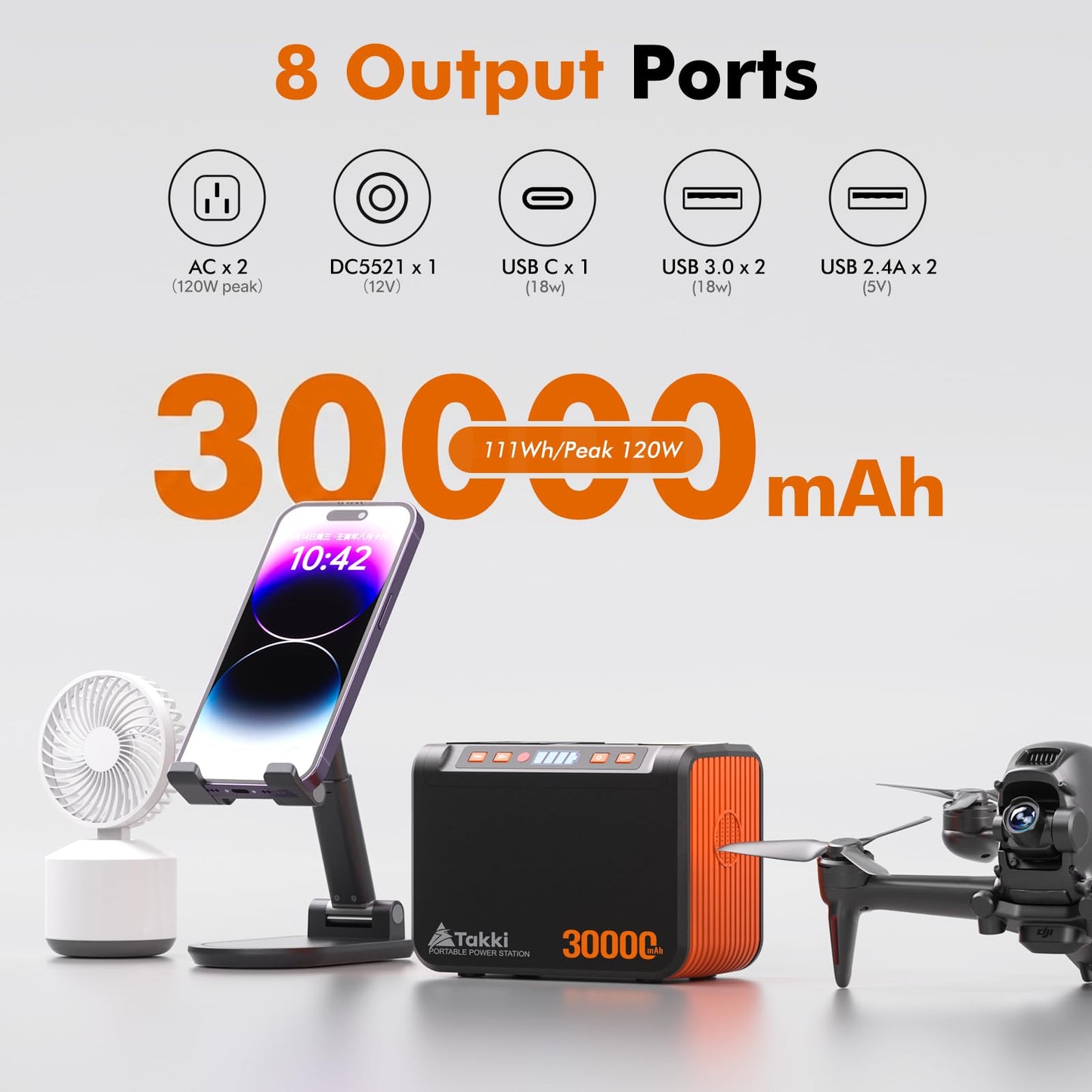 Takki 111Wh Portable Solar Generator Power Station with 21W Foldable Solar Panel, 120W Peak Solar Charger Power Bank with 110V AC DC USB Ports for Camping Emergency Outdoor Home Use