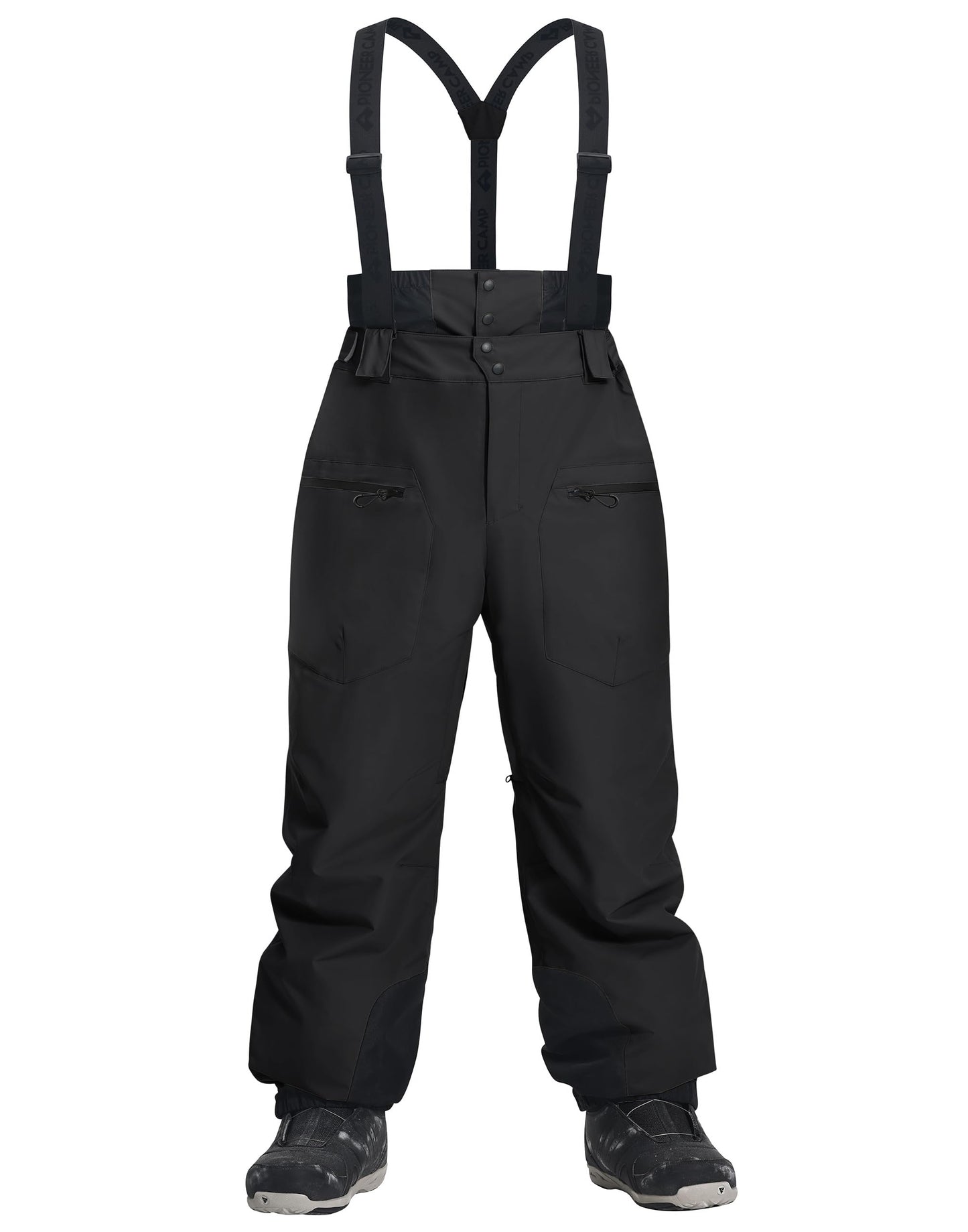 Pioneer Camp Snow Pants Men Baggy Snowboard Pants Waterproof Insulated Outdoor Winter Warm Ski Bibs Overall with Suspenders Black